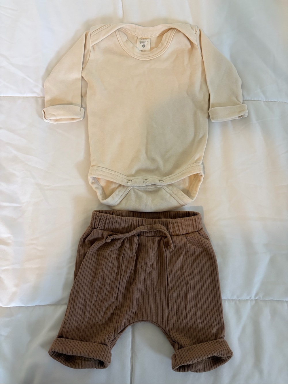 kate quinn Cream Long Sleeve Bodysuit with Brown Ribbed Pants